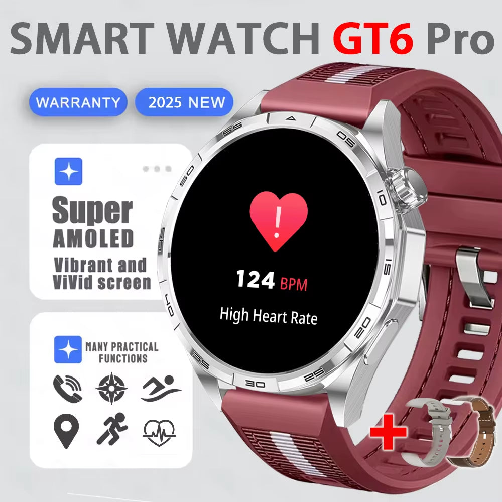 Smart Watch GT6 Pro (2025) 1.50-Inch HD AMOLED GPS Message Reminder Bluetooth Call Heart Rate 4GB Smartwatch Reduction 100%