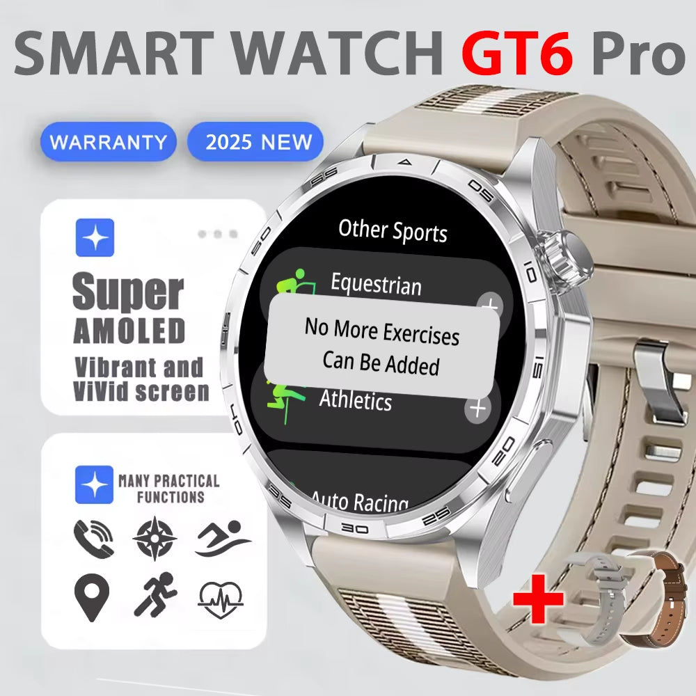 Smart Watch GT6 Pro (2025) 1.50-Inch HD AMOLED GPS Message Reminder Bluetooth Call Heart Rate 4GB Smartwatch Reduction 100%