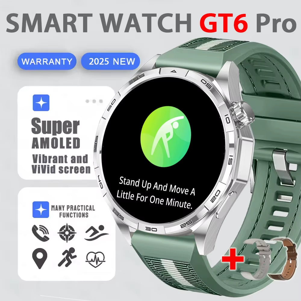 Smart Watch GT6 Pro (2025) 1.50-Inch HD AMOLED GPS Message Reminder Bluetooth Call Heart Rate 4GB Smartwatch Reduction 100%