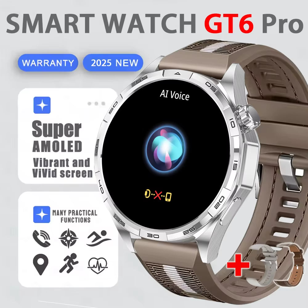 Smart Watch GT6 Pro (2025) 1.50-Inch HD AMOLED GPS Message Reminder Bluetooth Call Heart Rate 4GB Smartwatch Reduction 100%