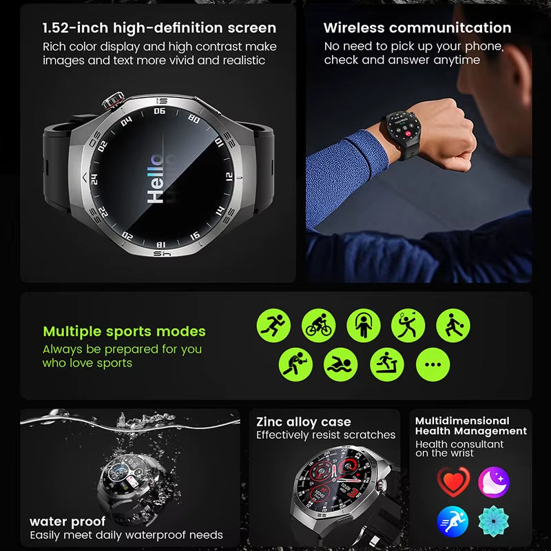 2025New GT6 Pro Smart Watch Men HD AMOLED Screen GPS Motion Trajectory Heartrate Bluetooth Call 1.52" Smartwatch IP68 Waterproof
