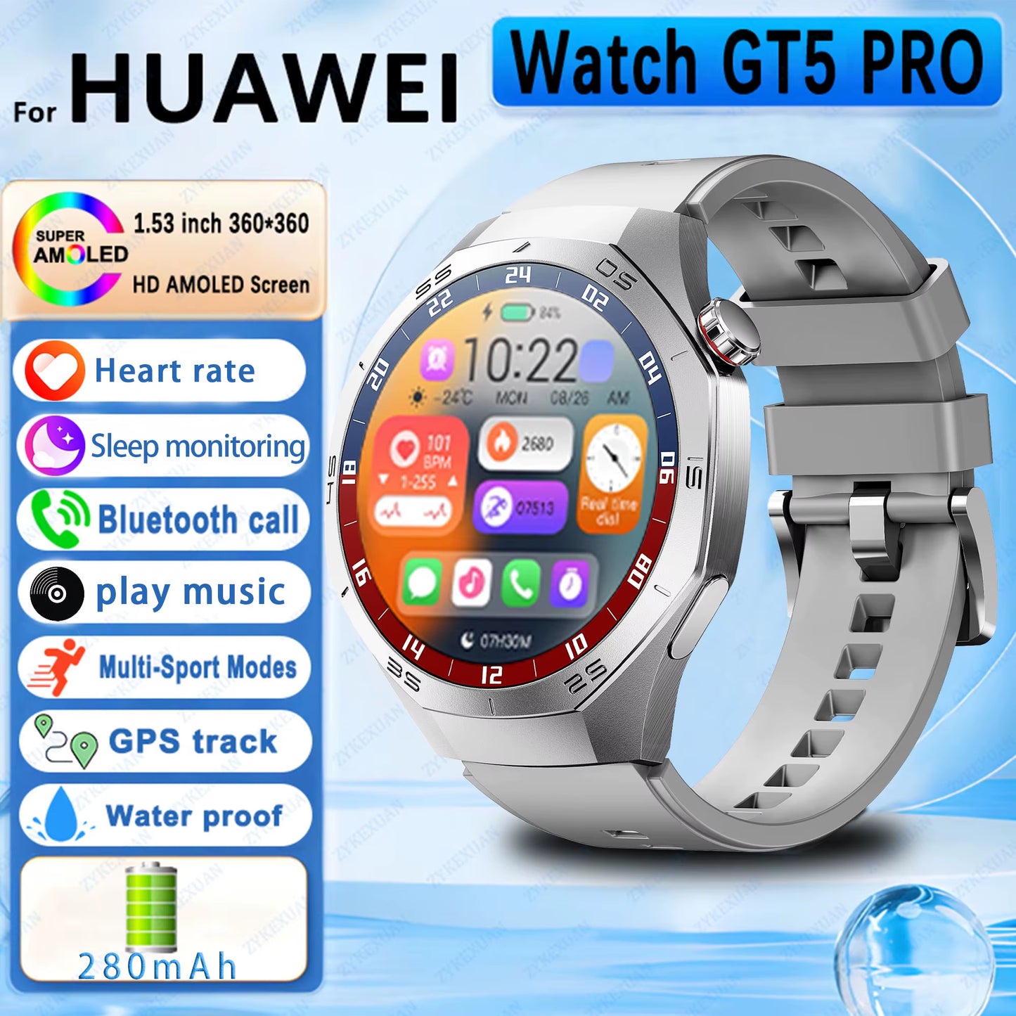 2026 New Outdoor Sports Watch Gt5Pro Military Smart Watch Men Full Touch Screen Sport Fitness Healthtest Voice Call Smartwatch