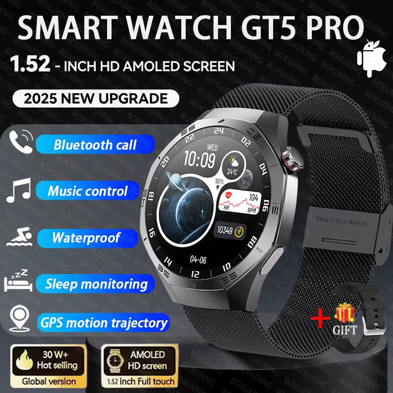 2025New GT6 Pro Smart Watch Men HD AMOLED Screen GPS Motion Trajectory Heartrate Bluetooth Call 1.52" Smartwatch IP68 Waterproof