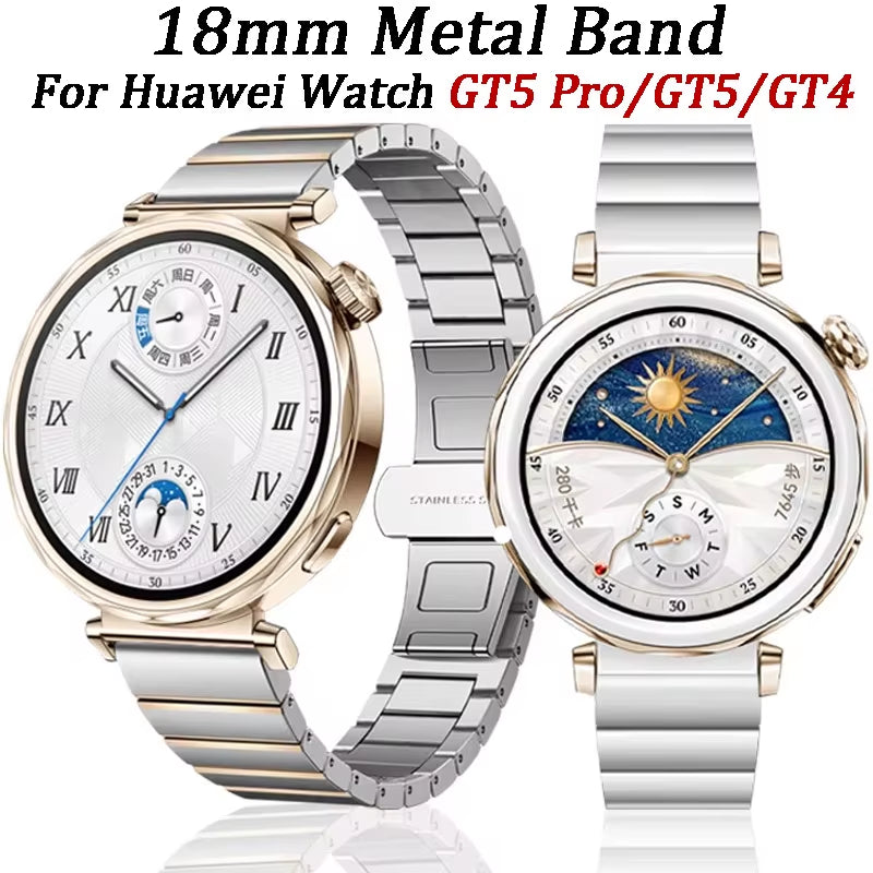 18Mm Metal Stainless Steel Strap for  Watch GT5 41Mm/Gt4 41Mm Luxury Bracelet Wristband for  Watch GT5 Pro 42Mm Belt