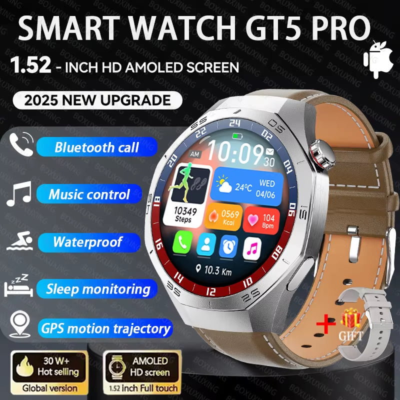 2025New GT6 Pro Smart Watch Men HD AMOLED Screen GPS Motion Trajectory Heartrate Bluetooth Call 1.52" Smartwatch IP68 Waterproof