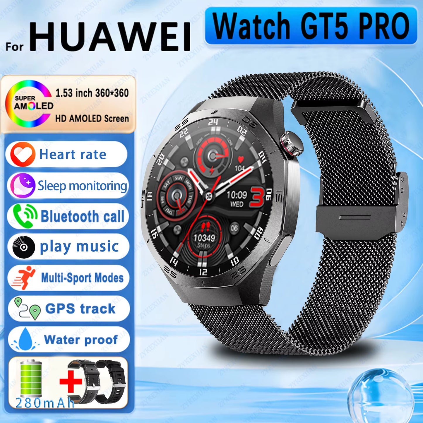 2026 New Outdoor Sports Watch Gt5Pro Military Smart Watch Men Full Touch Screen Sport Fitness Healthtest Voice Call Smartwatch
