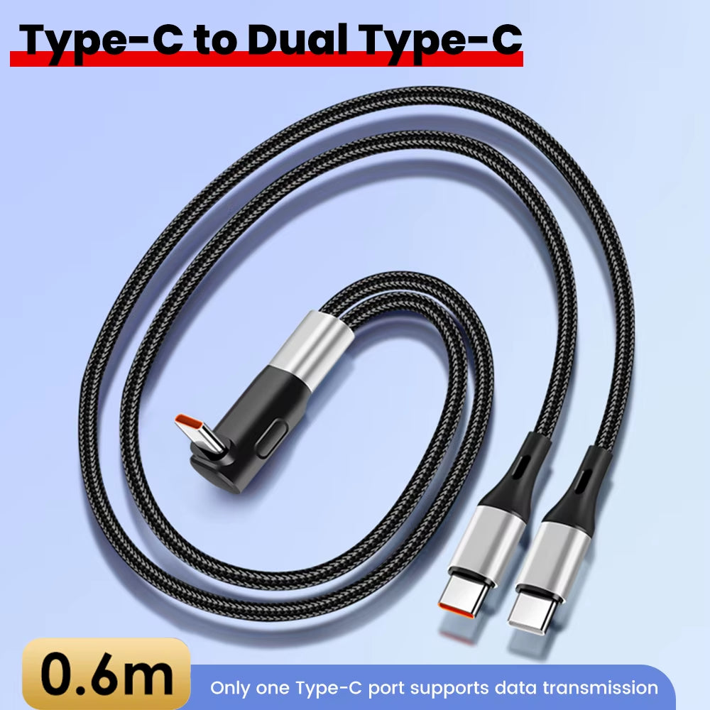 6A USB to Type C Fast Charge Cable 2-In-1 Mobile Phone Charging Cable Dual Type-C Fast Charge Cable for Iphone 15 16 Samsung