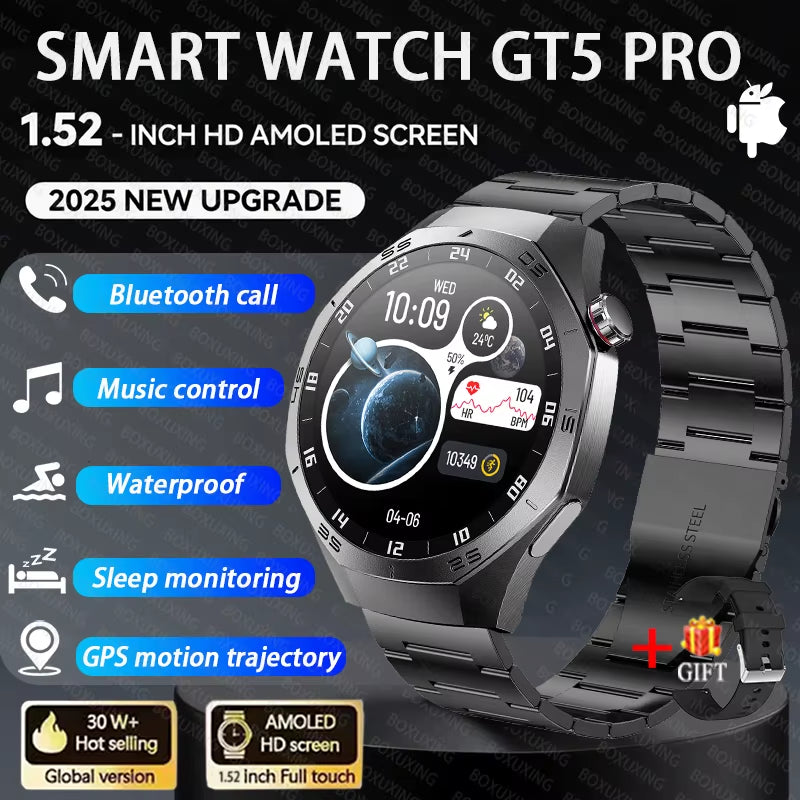 2025New GT6 Pro Smart Watch Men HD AMOLED Screen GPS Motion Trajectory Heartrate Bluetooth Call 1.52" Smartwatch IP68 Waterproof