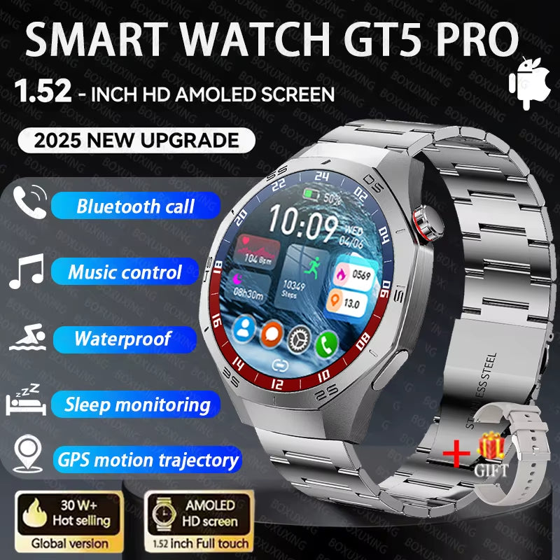 2025New GT6 Pro Smart Watch Men HD AMOLED Screen GPS Motion Trajectory Heartrate Bluetooth Call 1.52" Smartwatch IP68 Waterproof