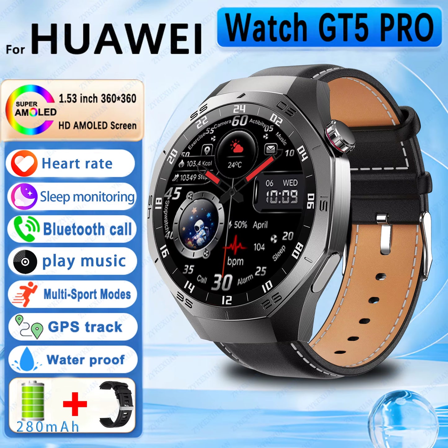 2026 New Outdoor Sports Watch Gt5Pro Military Smart Watch Men Full Touch Screen Sport Fitness Healthtest Voice Call Smartwatch