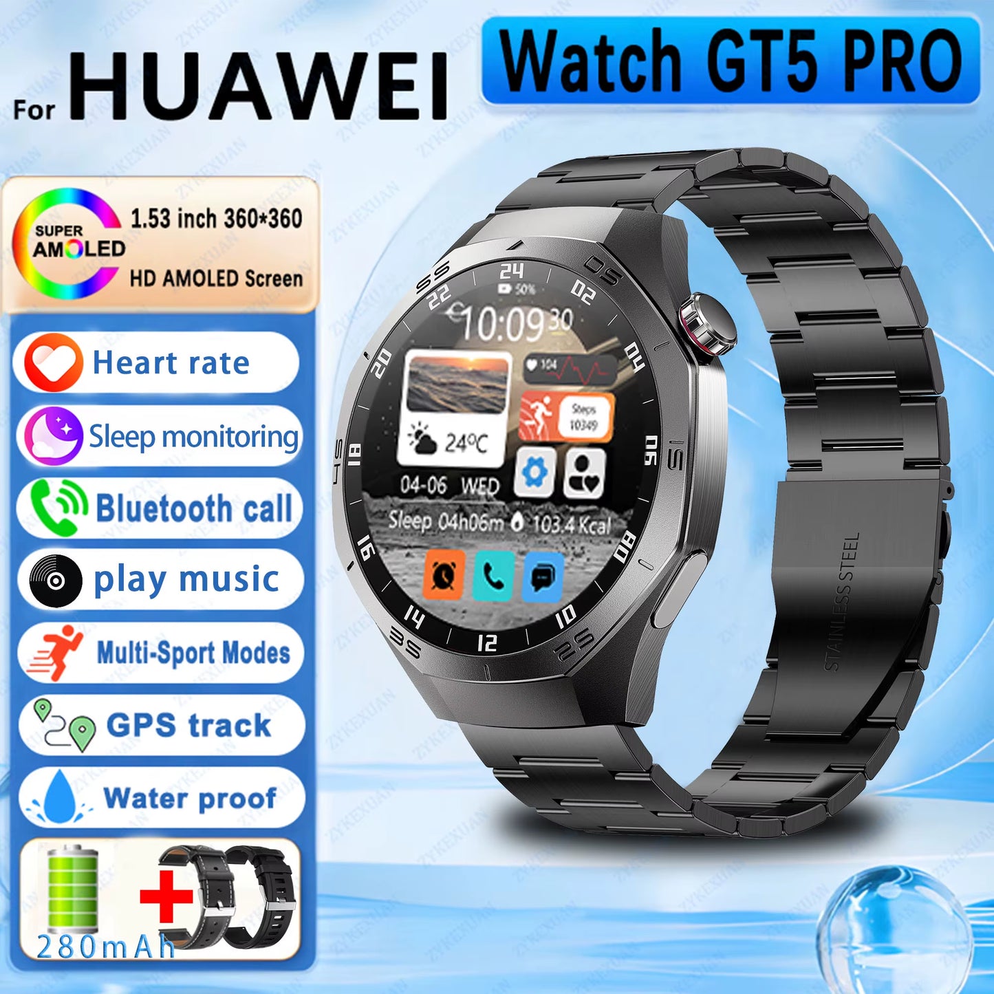 2026 New Outdoor Sports Watch Gt5Pro Military Smart Watch Men Full Touch Screen Sport Fitness Healthtest Voice Call Smartwatch