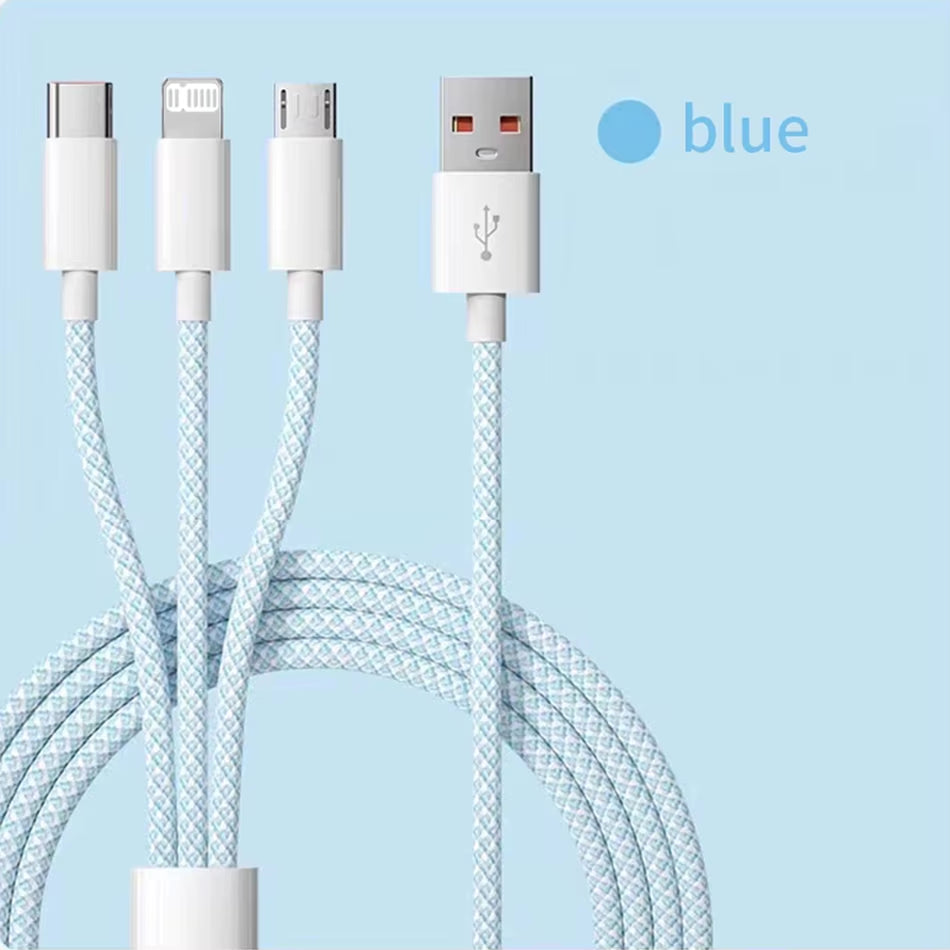 1.2M/2M/3M 66W 3 in 1 Fast Charging Cable 2 in 1 USB Type C Cable 6A Data Fast Charger Cable for Huawei Xiaomi Samsung
